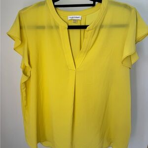 Calvin Klein Yellow Ruffled Mandarin‎ Collar Blouse